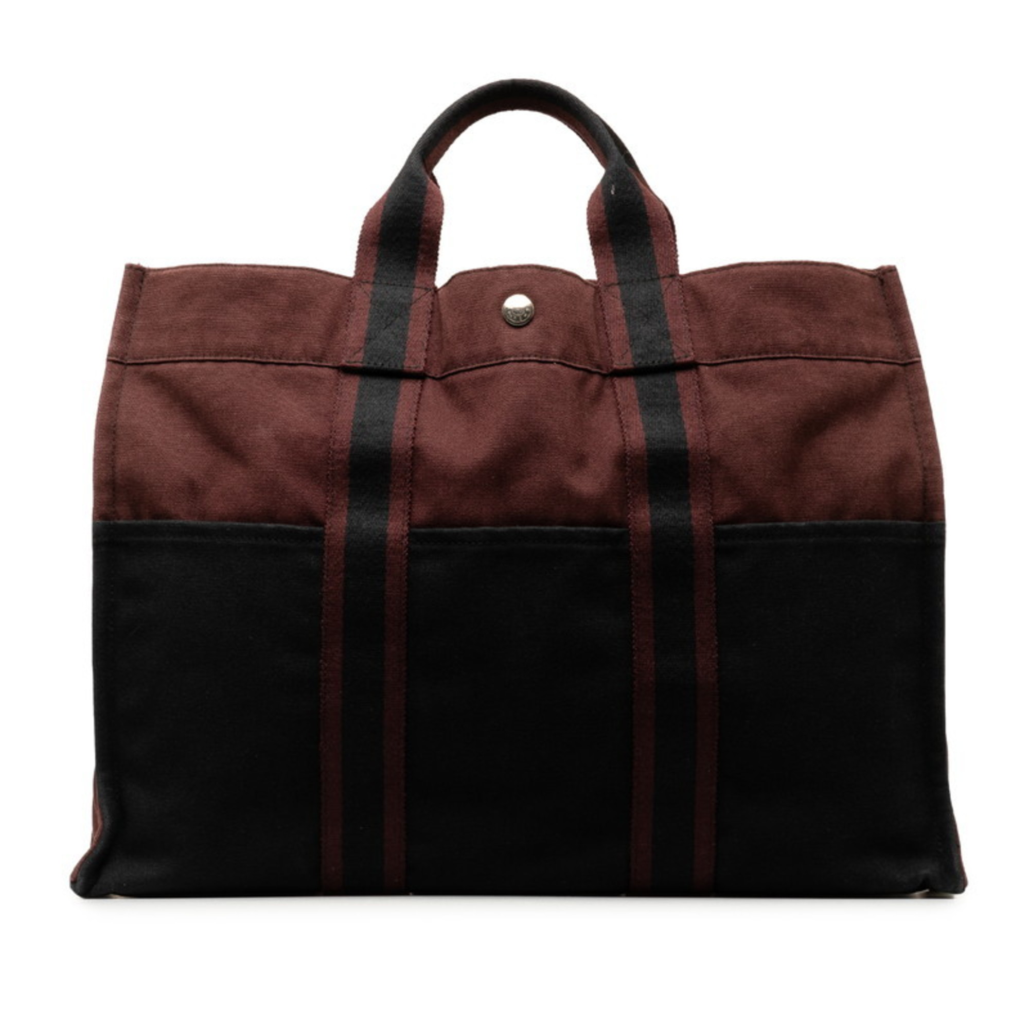 Hermes Foule MM Handbag Tote Bag Black Wine Red Canvas Women's HERMES