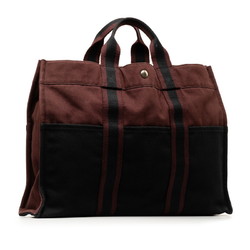 Hermes Foule MM Handbag Tote Bag Black Wine Red Canvas Women's HERMES