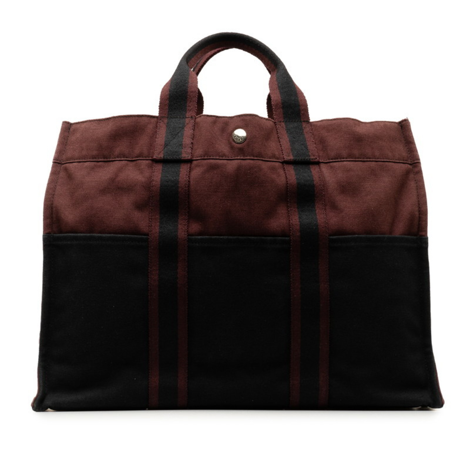 Hermes Foule MM Handbag Tote Bag Black Wine Red Canvas Women's HERMES