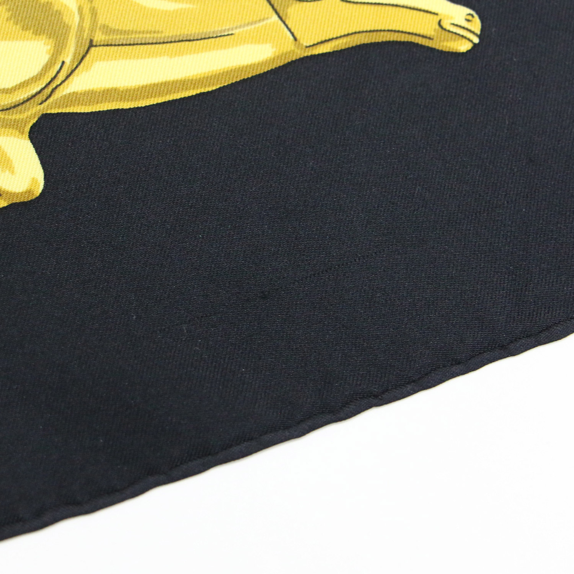 HERMES Carre 90 Scarf Muffler Large Print LES CAVALIERS DOR Golden Knights Silk Black Gold Women's K4102