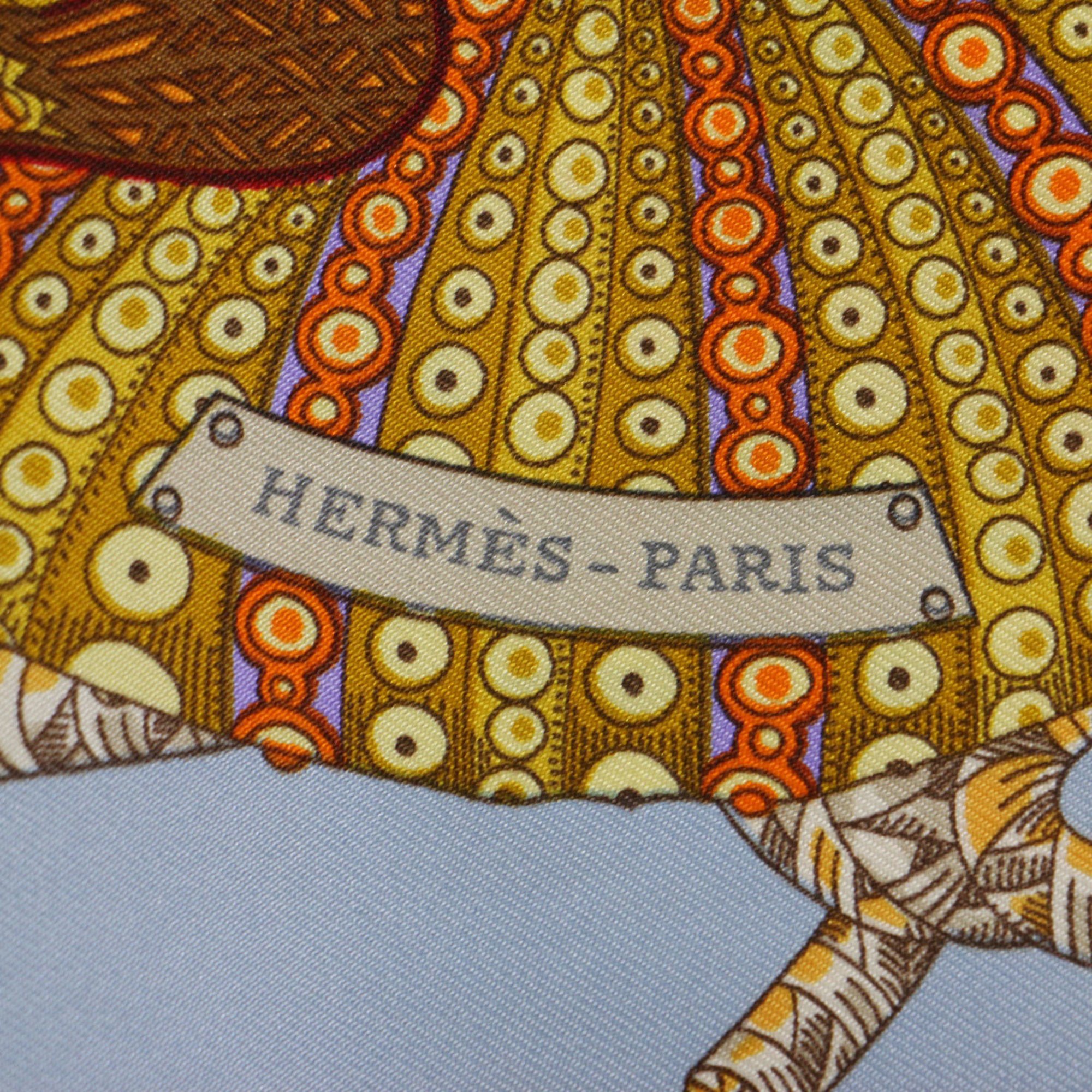 HERMES Hermes Carre 90 Silk Scarf Muffler Grands Fonds Deep Sea Light Blue Black Le Lotage Women's K4099