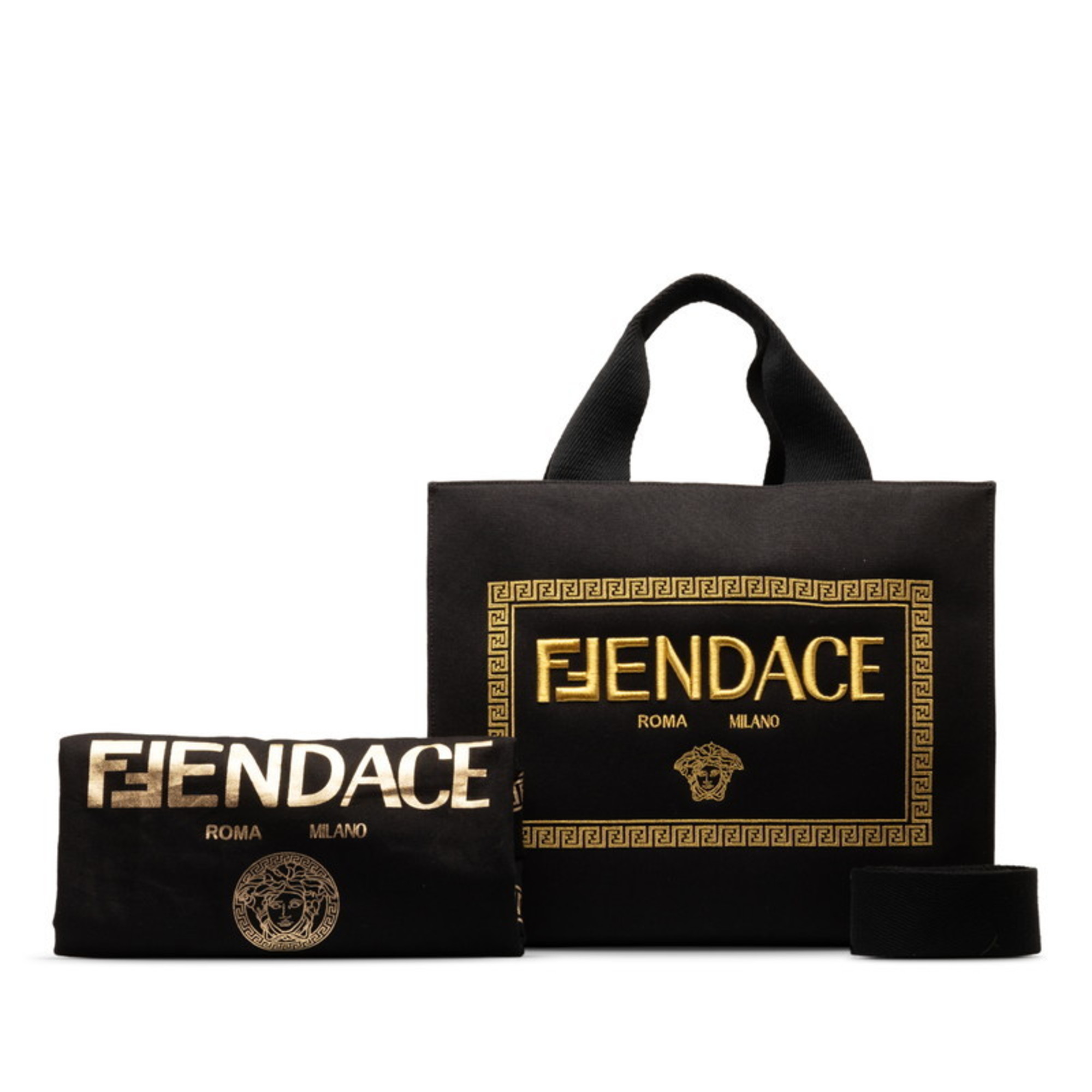 FENDACE La Medusa Tote Bag Shoulder 8BH395 Black Canvas Women's FENDI