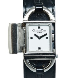 Dior Pandiora Watch D78-100 Quartz White Dial Leather Stainless Steel Women's