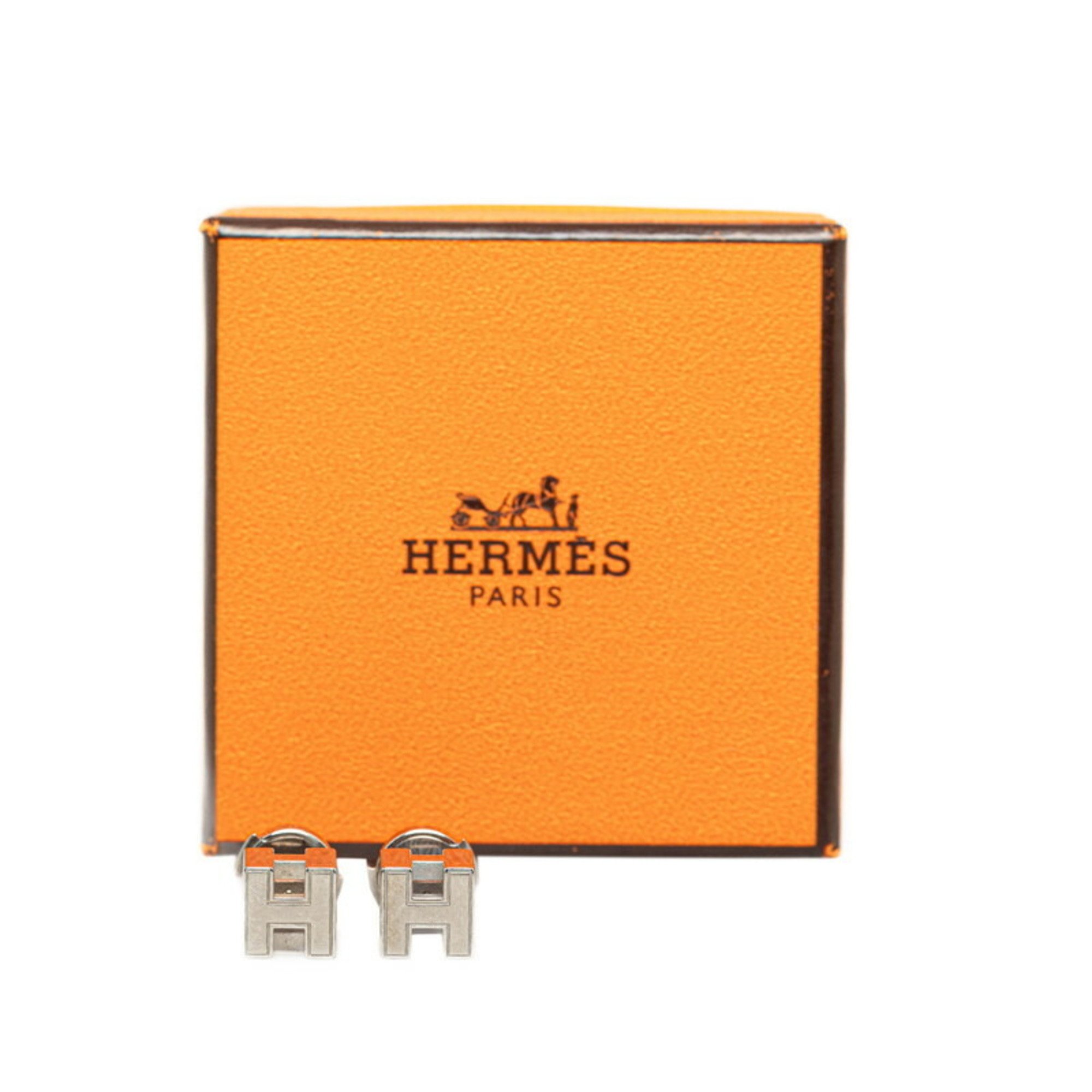Hermes Cage d'Ache H Cube Earrings Silver Metal Women's HERMES