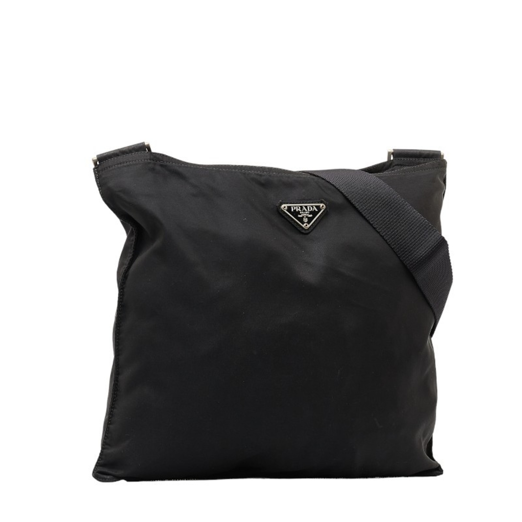 Prada Triangle Plate Shoulder Bag VA0348 Black Nylon Leather Women's PRADA