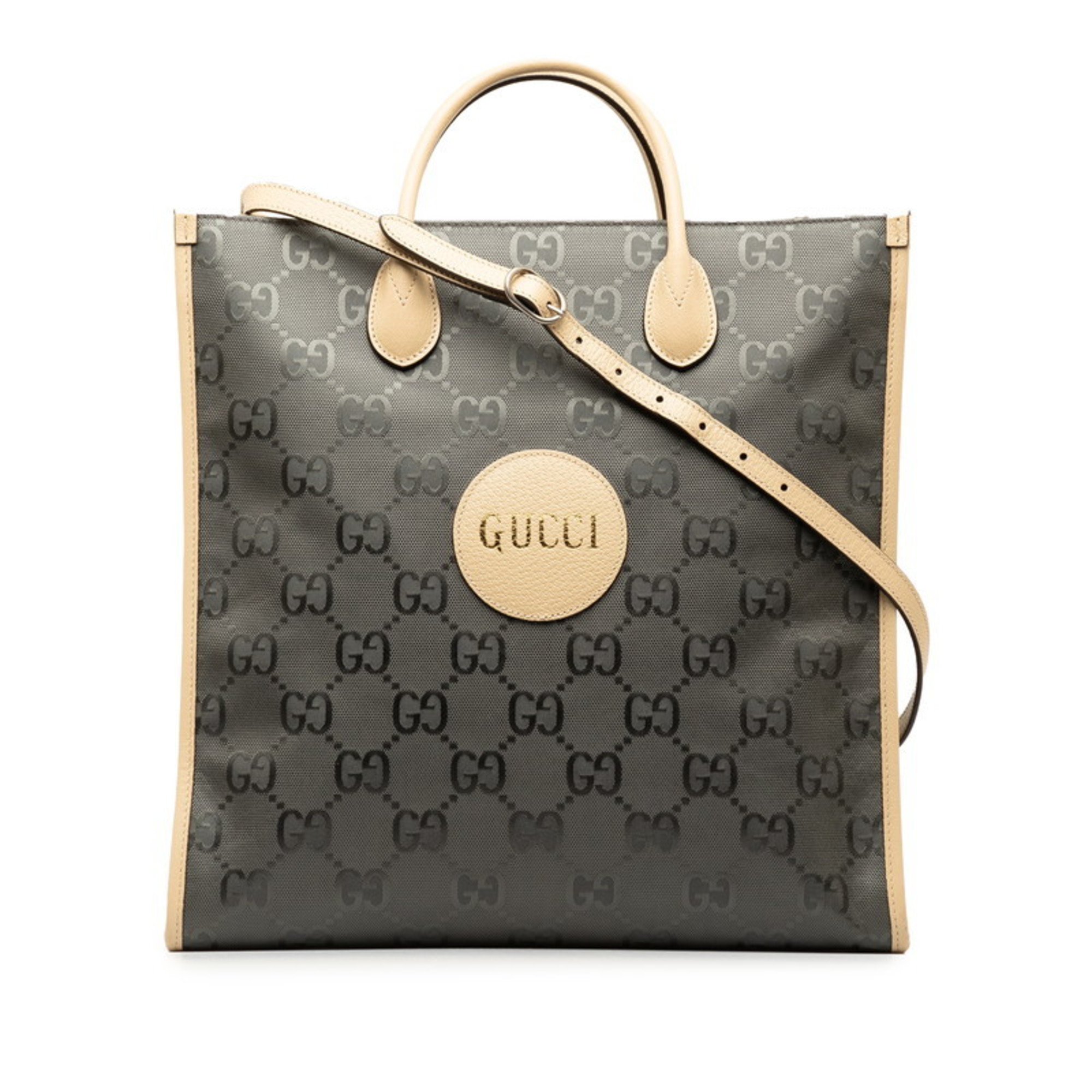 Gucci GG Nylon Of The Grid Long Tote Handbag Shoulder Bag 630355 Gray Beige Leather Women's GUCCI