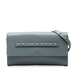 Valentino Studded Shoulder Bag Light Blue Leather Women's