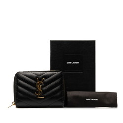 Saint Laurent Bi-fold Wallet Round Fauner Compact GUE403723 Black Leather Women's SAINT LAURENT