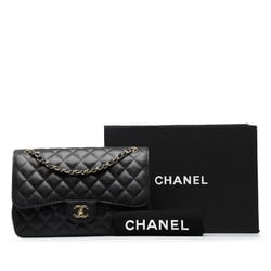 Chanel Deca Matelasse 30 Coco Mark Double Flap Chain Shoulder Bag Black Caviar Skin Women's CHANEL