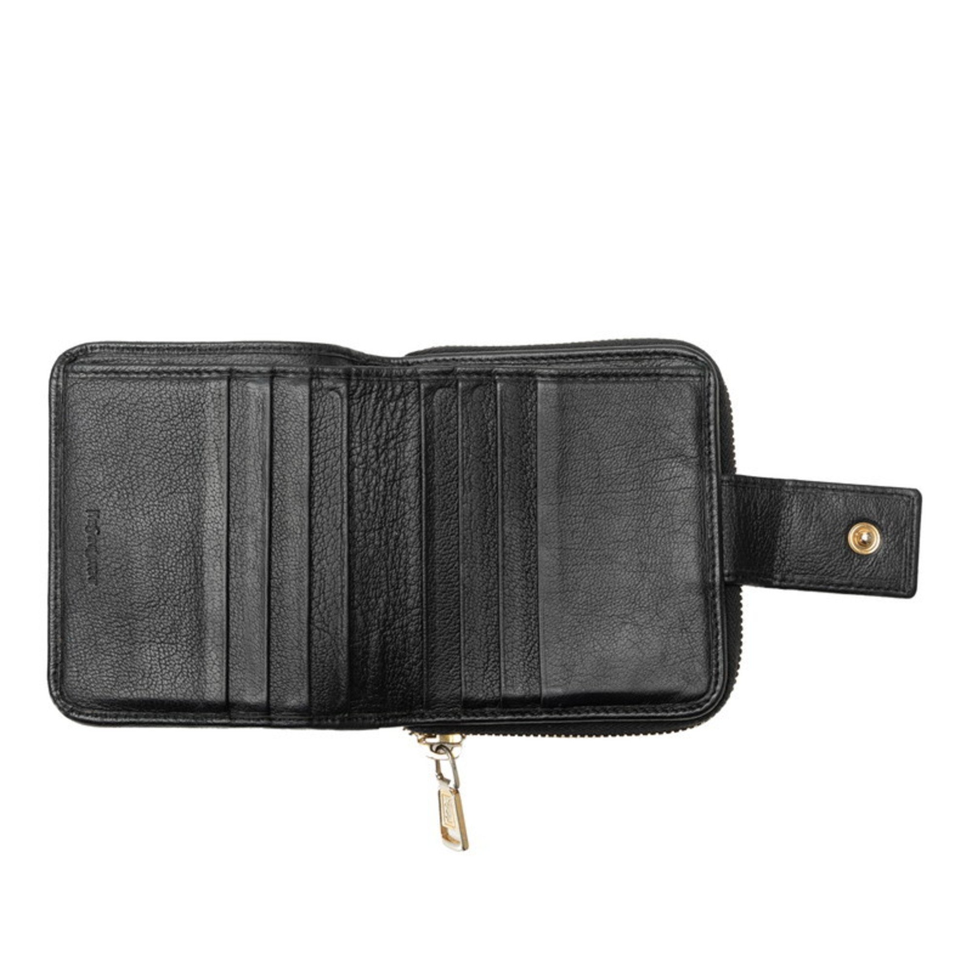 Saint Laurent Bi-fold Wallet Round Fauner Compact Black Leather Women's SAINT LAURENT