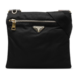 Prada Triangle Plate Shoulder Bag Black Gold Nylon Leather Women's PRADA