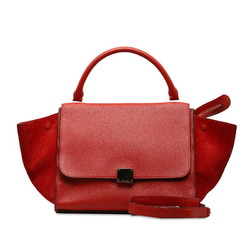 Celine Trapace Handbag Shoulder Bag Red Leather Suede Women's CELINE