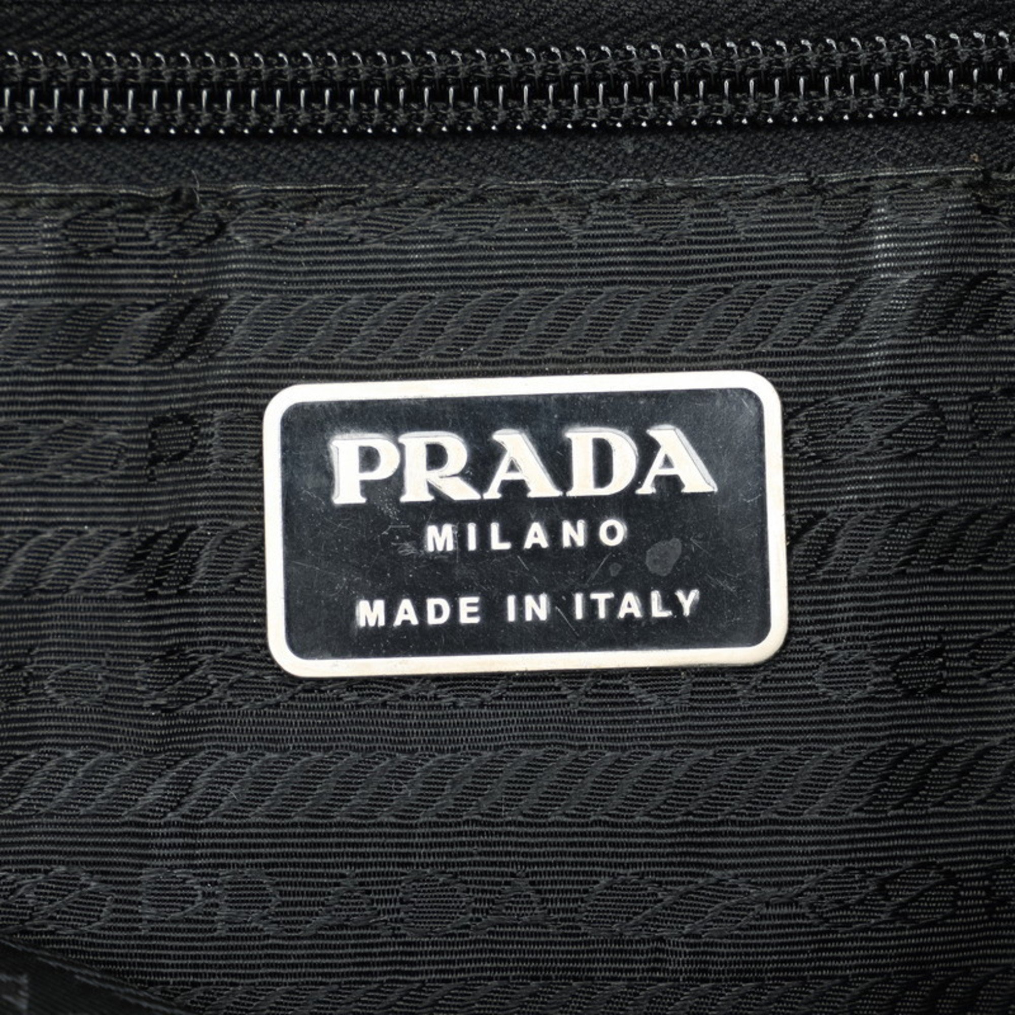 Prada Triangle Plate Shoulder Bag Black Nylon Leather Women's PRADA