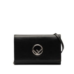 FENDI F IS Chain Wallet Shoulder Bag 8BS004 Black Leather Women's