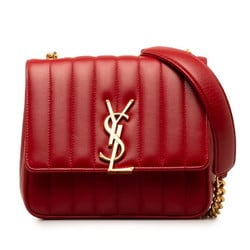 Saint Laurent Viki YSL Chain Shoulder Bag 532595 Red Gold Leather Women's SAINT LAURENT