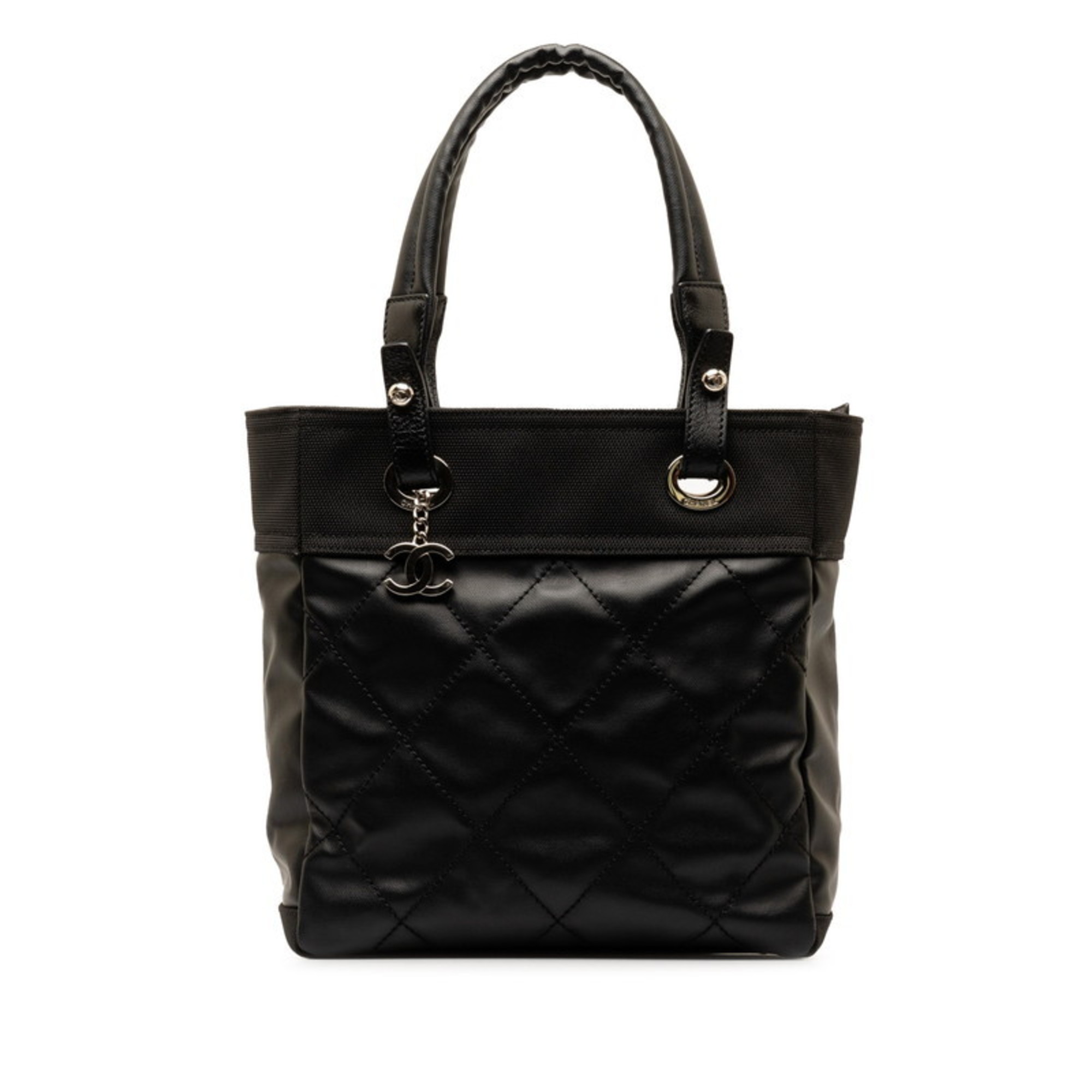 Chanel Coco Mark Paris Biarritz Tote PM Handbag Bag A34208 Black PVC Canvas Women's CHANEL