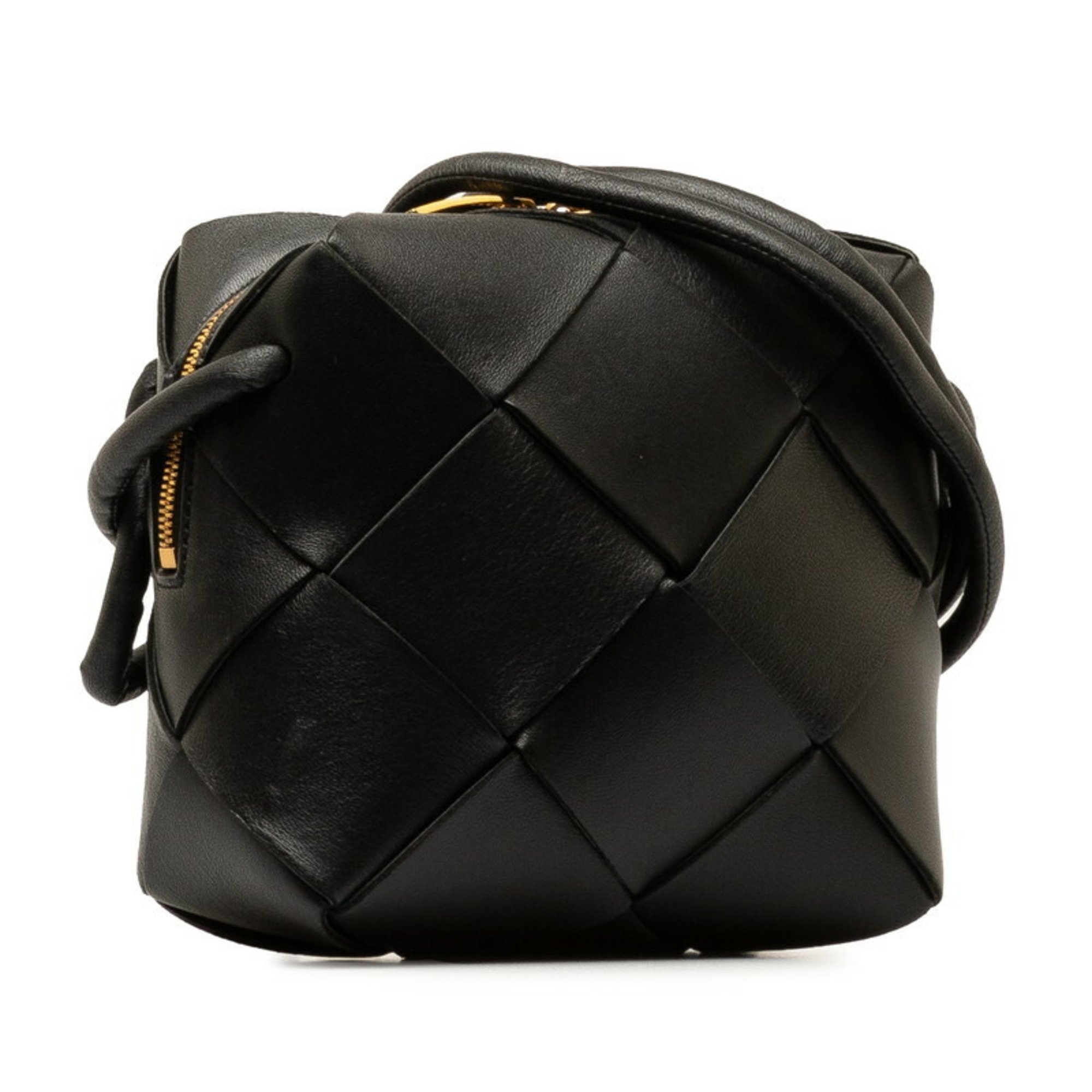Bottega Veneta Intrecciato Cassette Shoulder Bag 701915 Black Gold Leather Women's BOTTEGAVENETA
