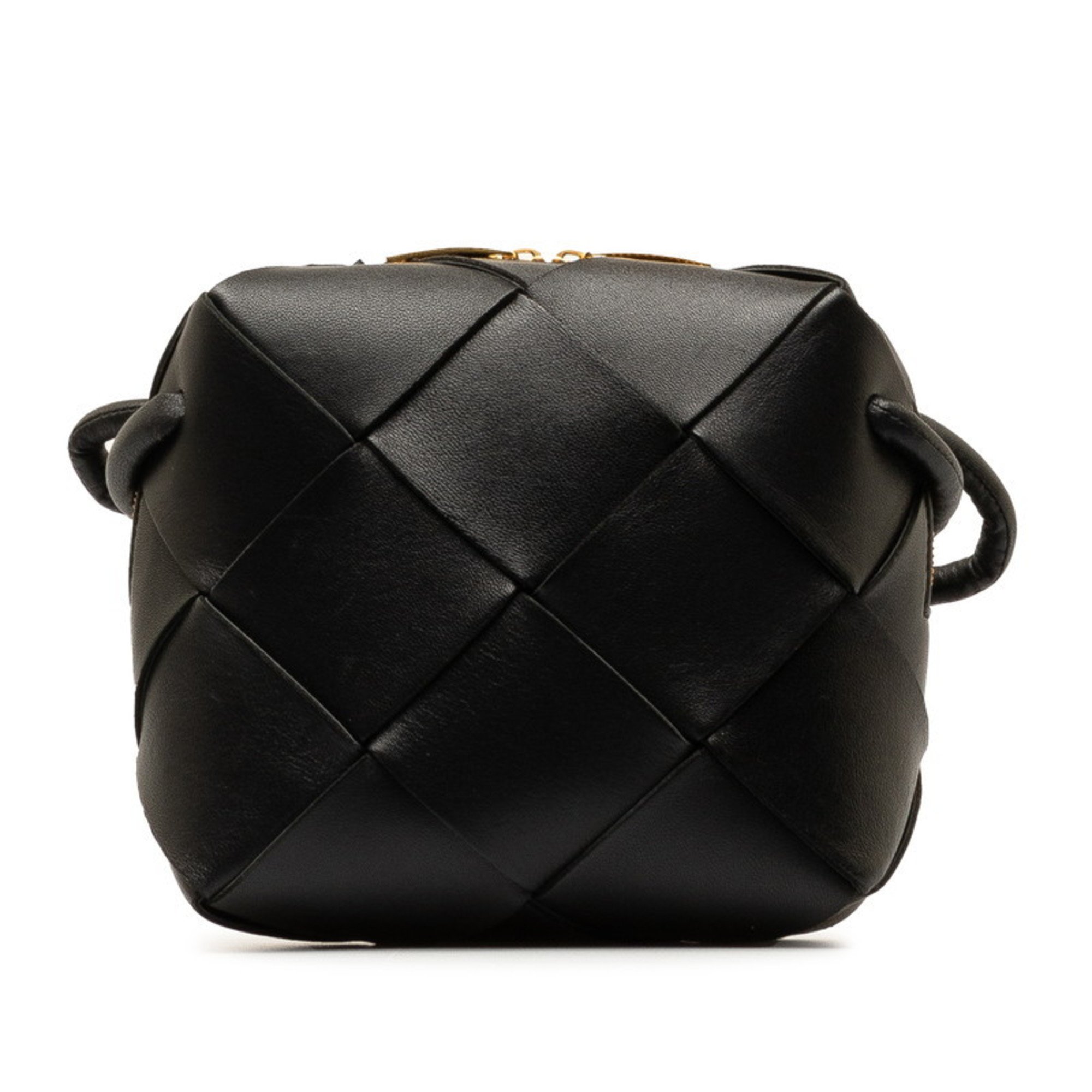 Bottega Veneta Intrecciato Cassette Shoulder Bag 701915 Black Gold Leather Women's BOTTEGAVENETA