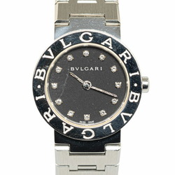 BVLGARI 12P Diamond Watch BB23SS Quartz Black Dial Stainless Steel Women's