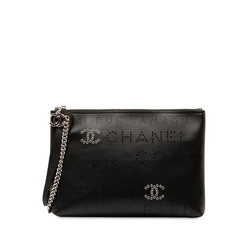 Chanel Coco Mark Punching Clutch Bag Second Black Leather Women's CHANEL