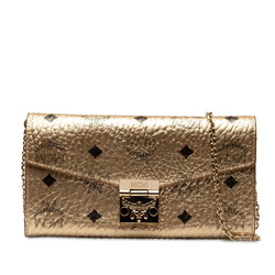 MCM Visetos Glam Chain Wallet Shoulder Bag Gold Leather Women's