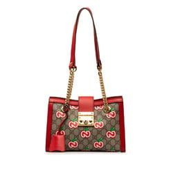 Gucci GG Supreme Apple Padlock Chain Shoulder Bag 498156 Beige Red PVC Leather Women's GUCCI