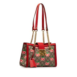 Gucci GG Supreme Apple Padlock Chain Shoulder Bag 498156 Beige Red PVC Leather Women's GUCCI
