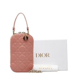 Christian Dior Dior Lady Phone Holder Smartphone Pouch Mobile Case Shoulder Bag Pink Lambskin Women's