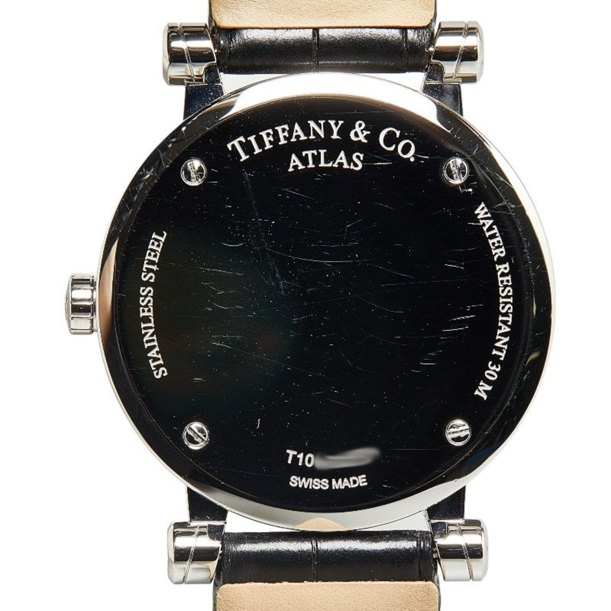 Tiffany Atlas Watch Z1300 Quartz Black Dial Stainless Steel Leather Ladies TIFFANY&Co.