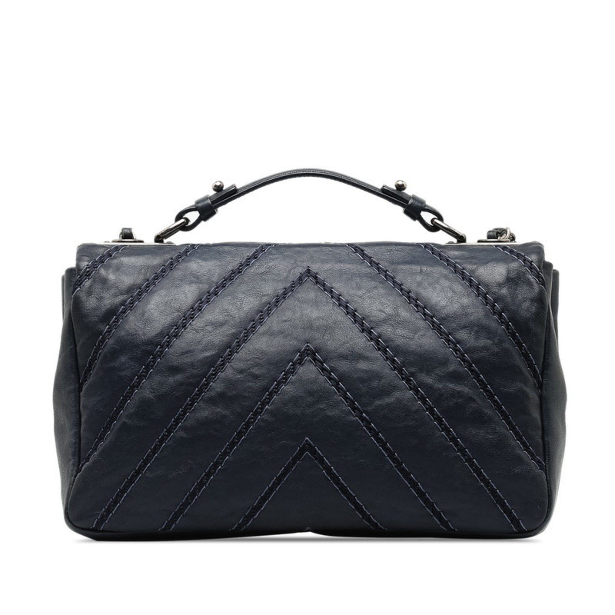 Chanel Coco Mark V Stitch Handbag Shoulder Bag Blue Silver Leather Women's CHANEL