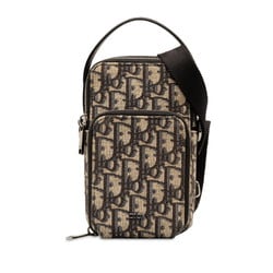 Christian Dior Dior Trotter Smartphone Case Handbag Shoulder Bag Beige Black Leather Jacquard Women's