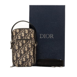 Christian Dior Dior Trotter Smartphone Case Handbag Shoulder Bag Beige Black Leather Jacquard Women's