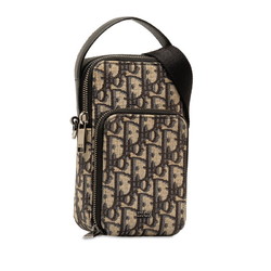 Christian Dior Dior Trotter Smartphone Case Handbag Shoulder Bag Beige Black Leather Jacquard Women's