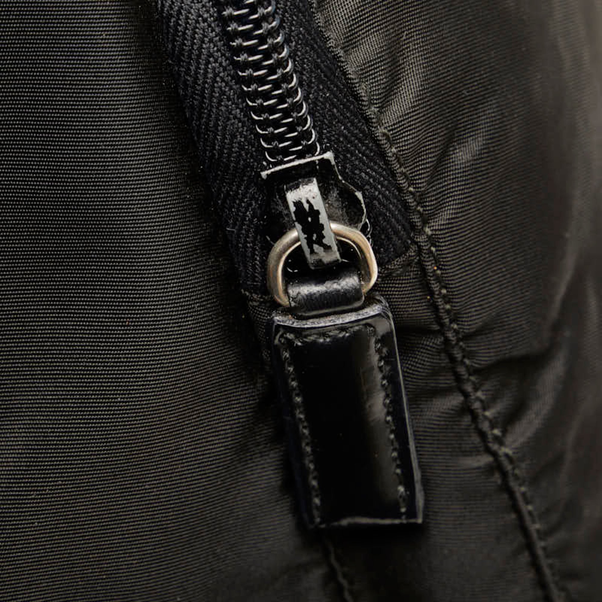 Prada Triangle Plate Tessuto Backpack Black Nylon Leather Women's PRADA