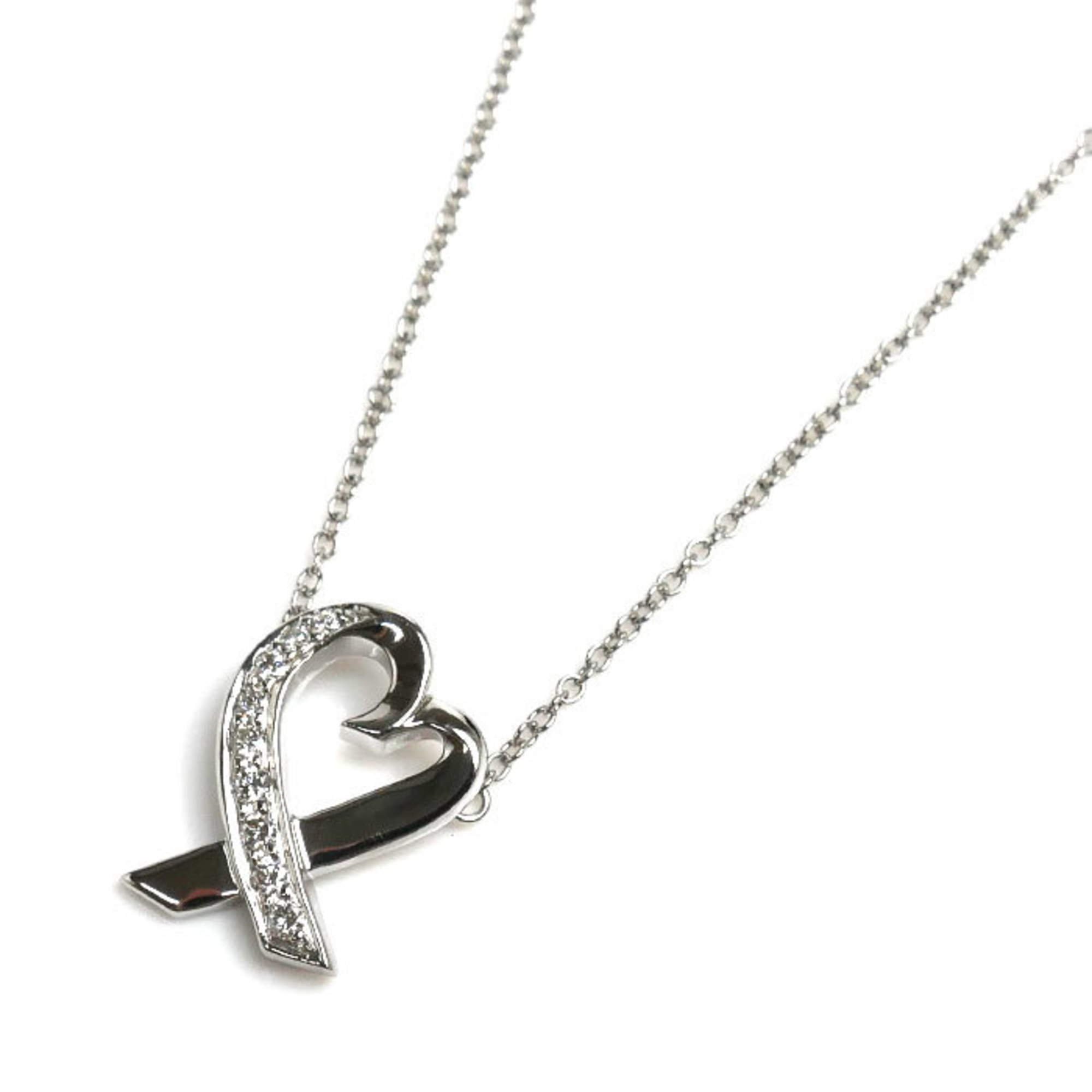 TIFFANY&Co. Tiffany K18WG White Gold Loving Heart Necklace Diamond 3.0g 42.5cm Women's