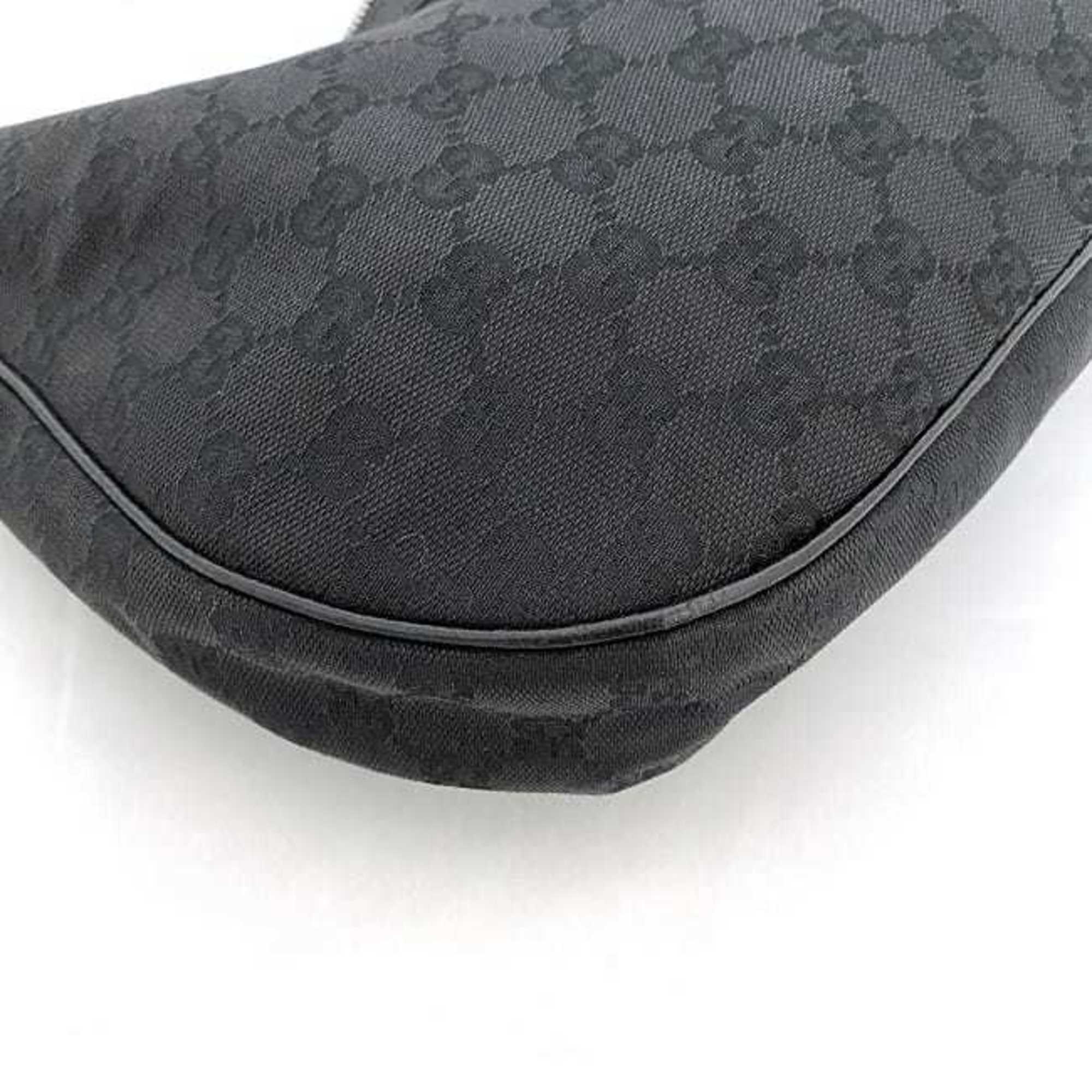 Gucci Shoulder Bag Black 122790 f-20295 Canvas Leather GUCCI GG Half-moon Shape Women's Crossbody