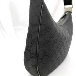 Gucci Shoulder Bag Black 122790 f-20295 Canvas Leather GUCCI GG Half-moon Shape Women's Crossbody