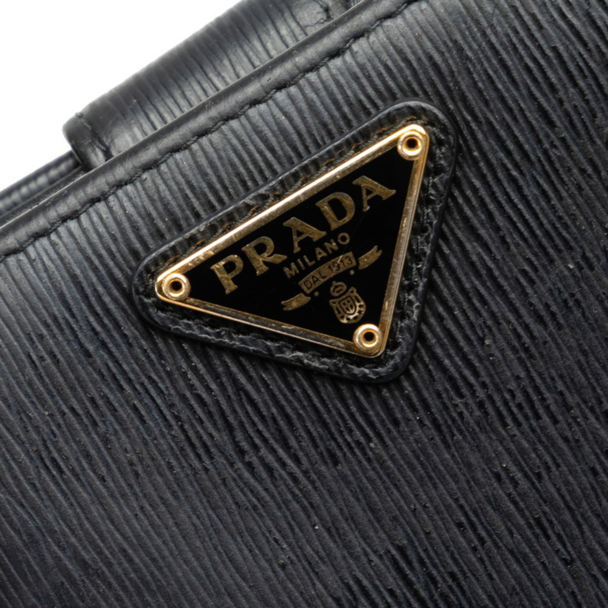 Prada Triangle Bi-fold Wallet L-Shape Black Leather Women's PRADA