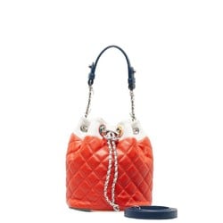 Chanel Matelasse Bucket Handbag Shoulder Bag Orange White Multicolor Leather Women's CHANEL