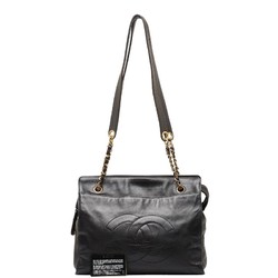 Chanel Coco Mark Tote Bag Handbag Black Gold Leather Women's CHANEL
