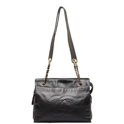 Chanel Coco Mark Tote Bag Handbag Black Gold Leather Women's CHANEL