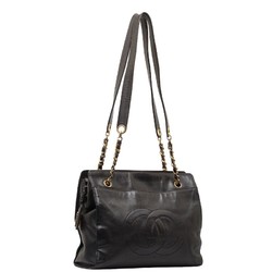 Chanel Coco Mark Tote Bag Handbag Black Gold Leather Women's CHANEL