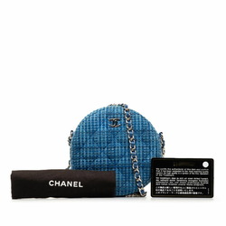 Chanel Coco Mark Chain Shoulder Bag Blue Silver Tweed Leather Women's CHANEL