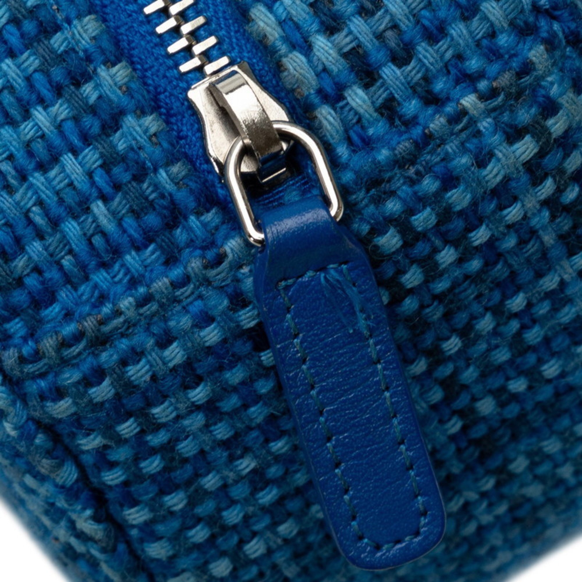 Chanel Coco Mark Chain Shoulder Bag Blue Silver Tweed Leather Women's CHANEL