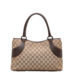Gucci GG Canvas Tote Bag Handbag 113015 Brown Beige Leather Women's GUCCI