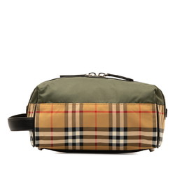 Burberry Nova Check Second Bag Pouch Green Brown Nylon Leather Women's BURBERRY