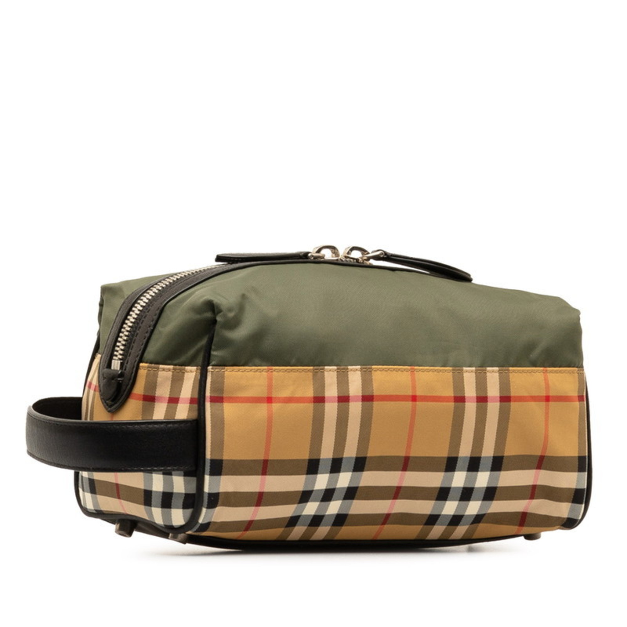 Burberry Nova Check Second Bag Pouch Green Brown Nylon Leather Women's BURBERRY