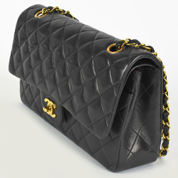 CHANEL Matelasse 25 Chain Shoulder Bag Double Flap A01112 Lambskin Black/Women's