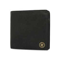 Chanel Wallet Coco Button Leather Black Men's Women's