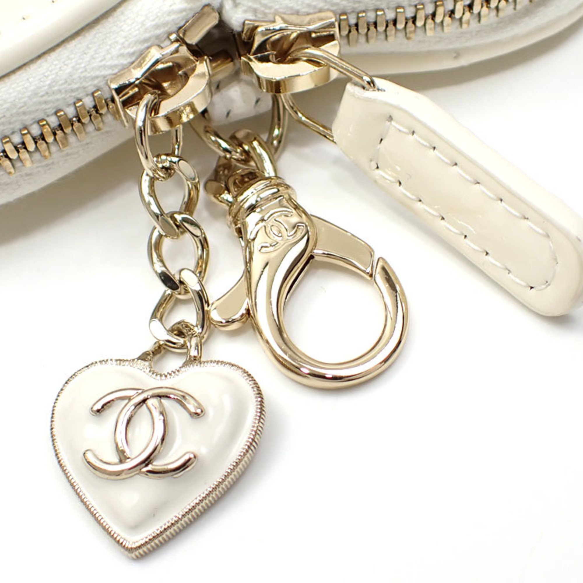 Chanel Chain Shoulder Bag Matelasse Leather Women's Black White Patent Heart Shape Coco Mark